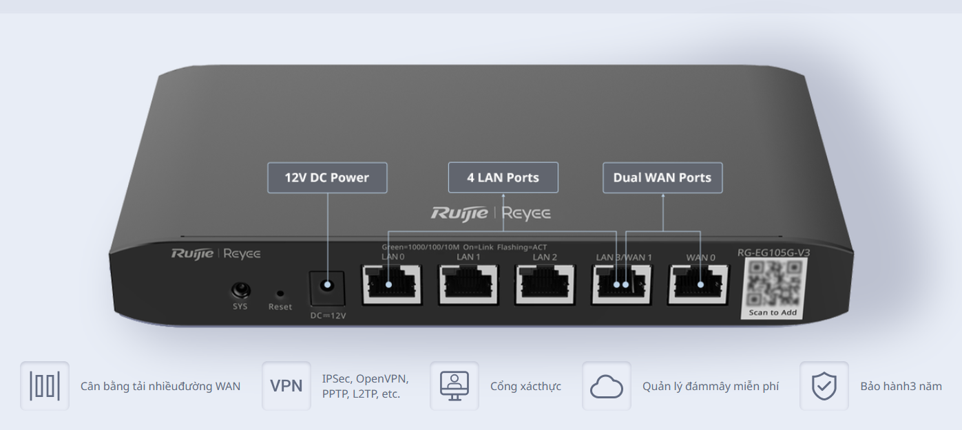 RG‑EG105G-P-V2 Router cân bằng tải Ruijie PoE 10 RG‑EG105G-P-V2 Router cân bằng tải Ruijie PoE